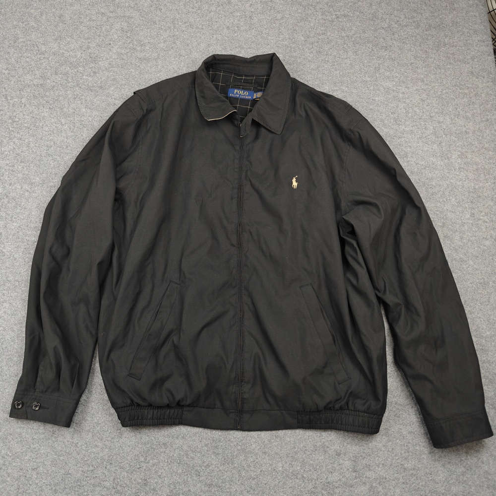 Polo Ralph Lauren Jacket Mens 2XLT Black Windbreaker Lined Pockets Collared
